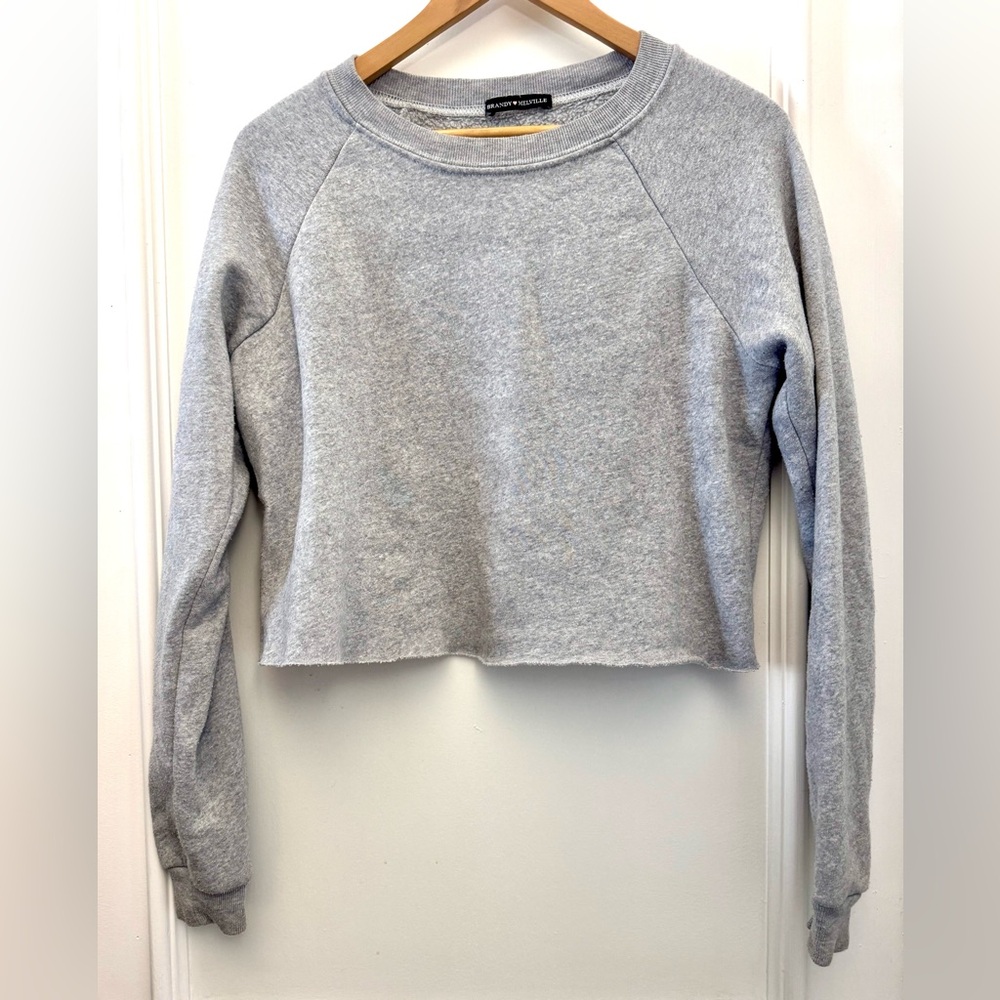 Brandy Melville Gray Cropped Raw Hem Sweatshirt